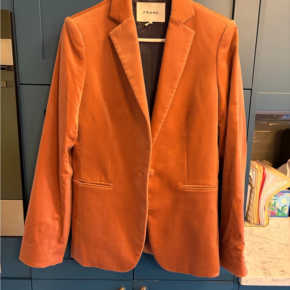 Frame Womens Size 4 Pink Orange Velvet Blazer One Button Notched Collar